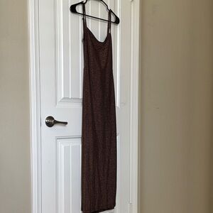 Commense Brown Shimmer Backless Slip Maxi Dress